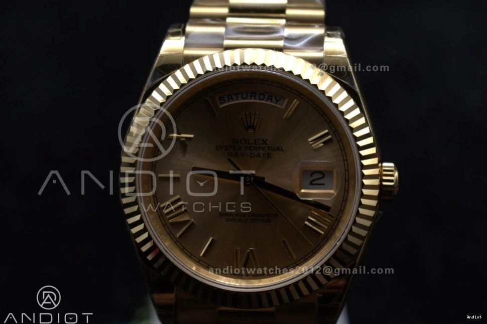 Gold RG DayDate 40 Dial GSF on Gain President Roman Bracelet Weight A2836 0406
